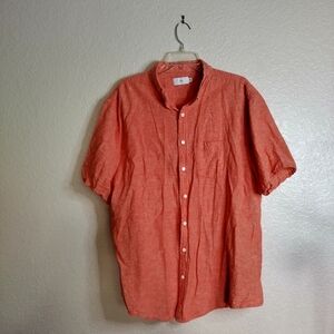 Onia Men Linen/ Cotton Short Sleeve Casual Button Down Shirt Salmon Sz 2XL